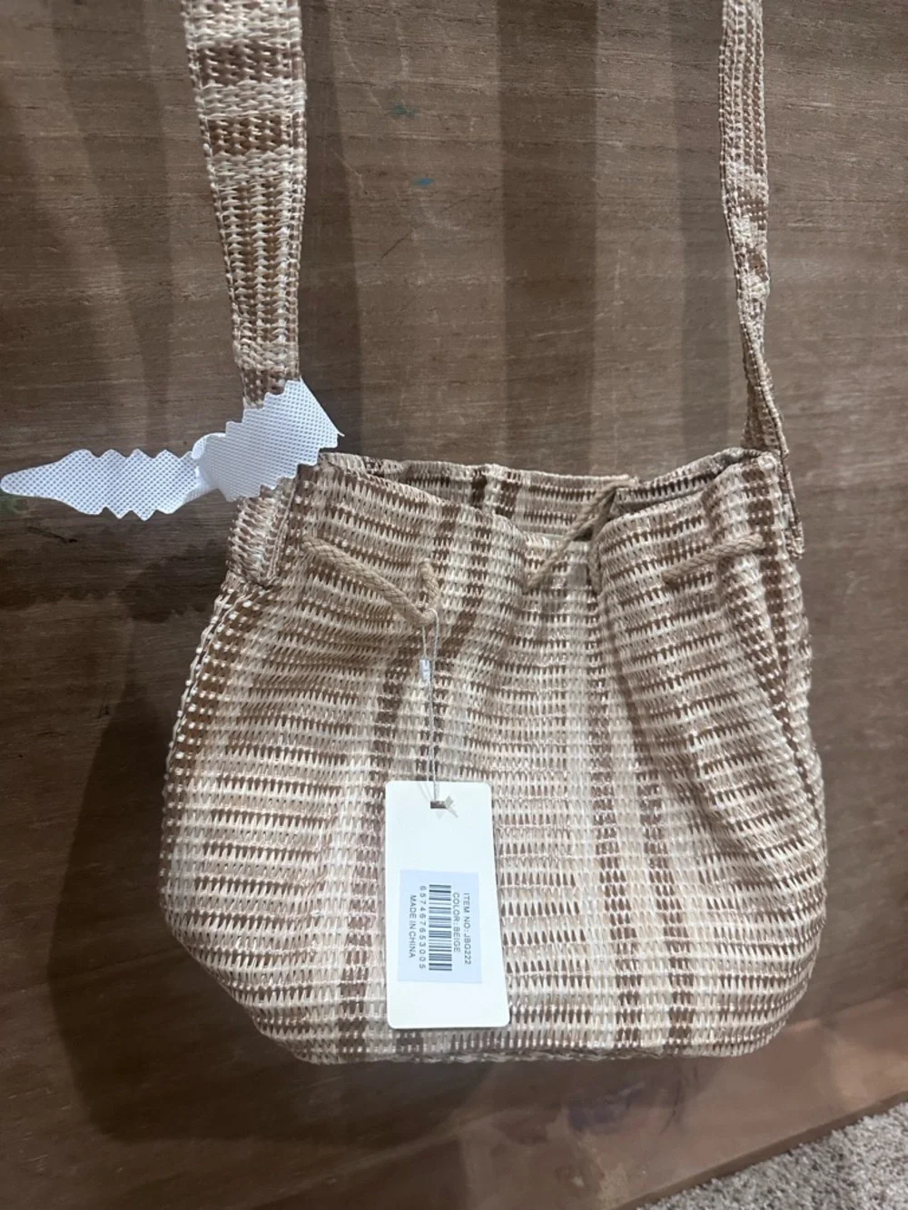 Woven Straw Crossbody Bag in Natural Beige - Picture 1 of 3